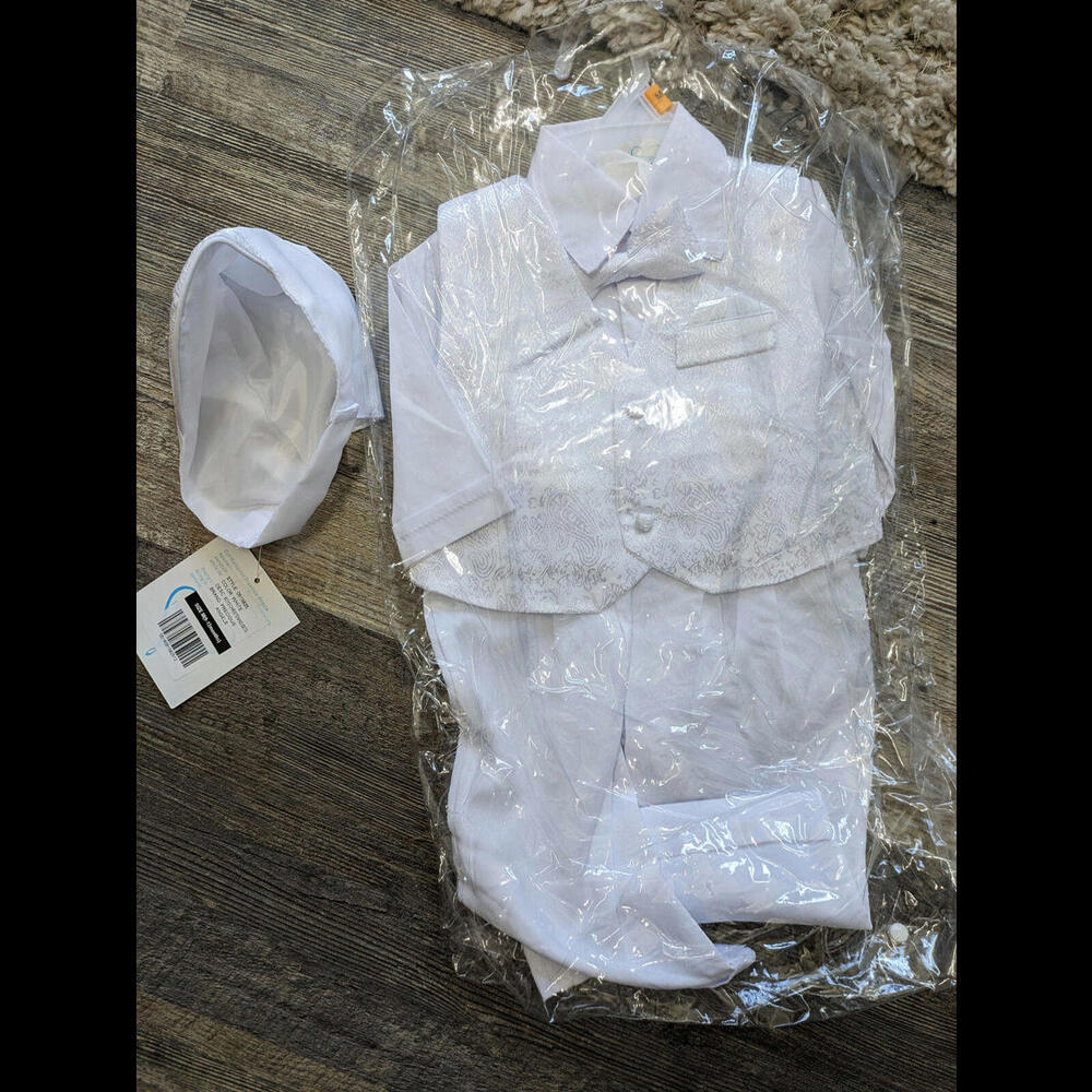 Infant Baby Boy Size 9-12 mos White Outfit, never been worn, tags removed